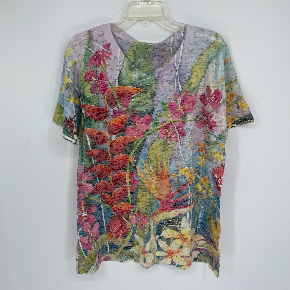 Blue 84 Women's Multicolor Floral Burnout Tropical V-Neck T-Shirt Size XXL